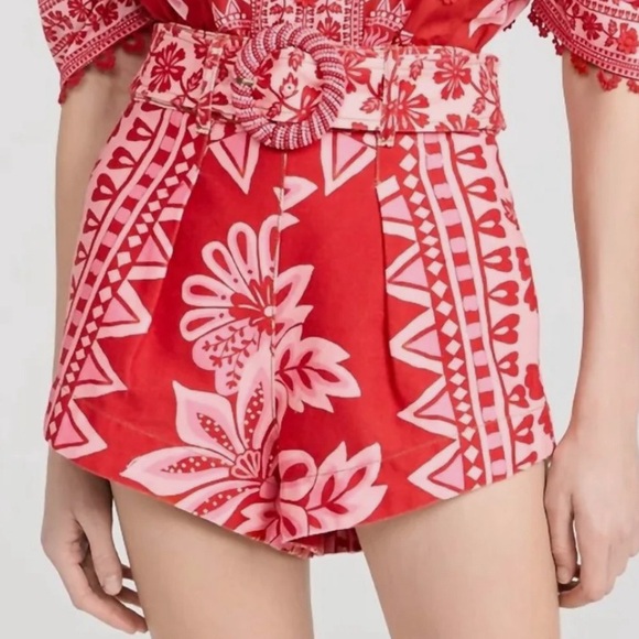 Farm Rio NWT Flora Tapestry Red Shorts w/ Belt - Picture 5 of 9